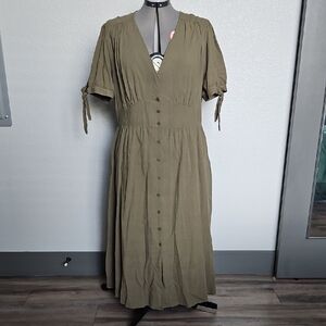Elegant Olive Button-Down Midi Dress